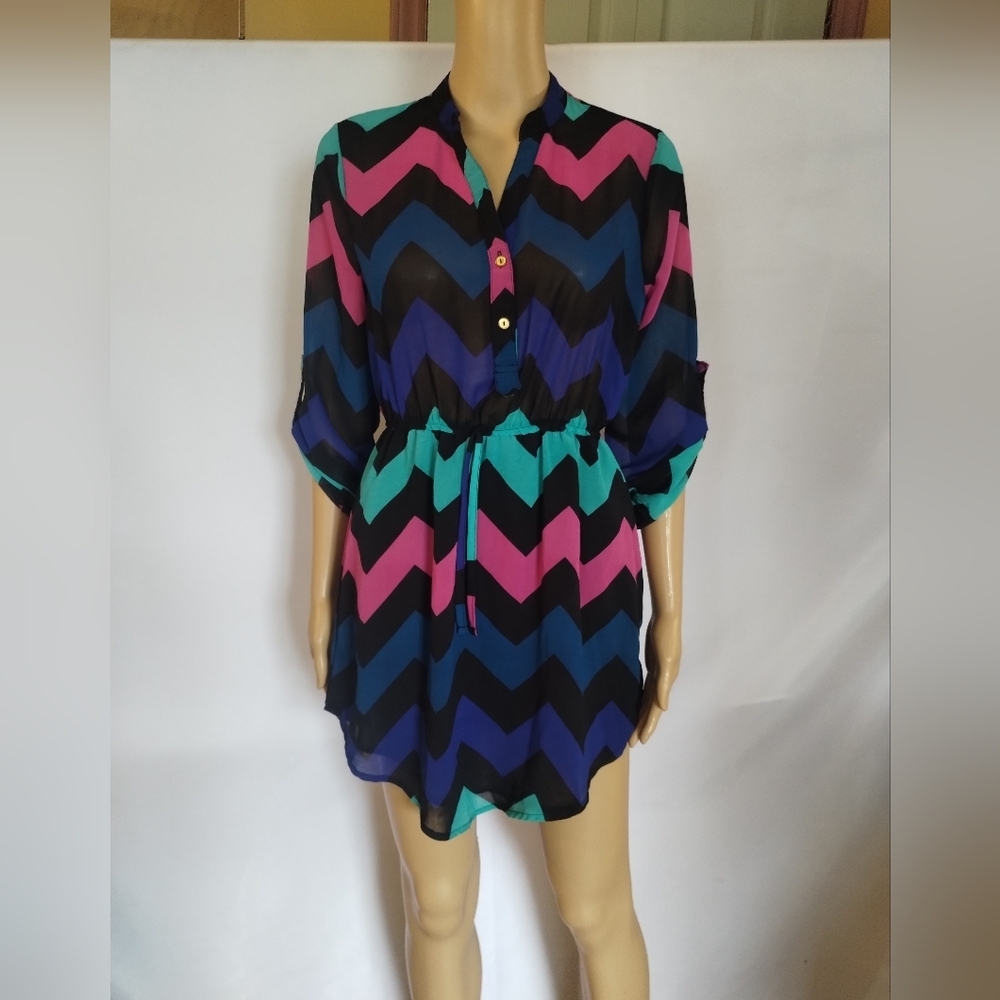 Rue21 Chevron Print Tunic Dress Size S Colorful Boho Beach Cover Up Lightweight